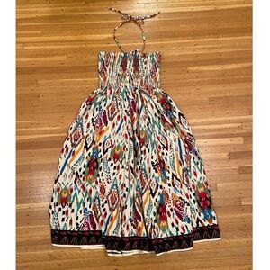 Deja Bleu smocked multicolor patterned halter dress